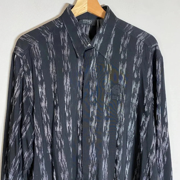 Vintage Versace Classic V2 Men's Size 39 Long Sleeve Patterned Button Down Shirt - Picture 5 of 16